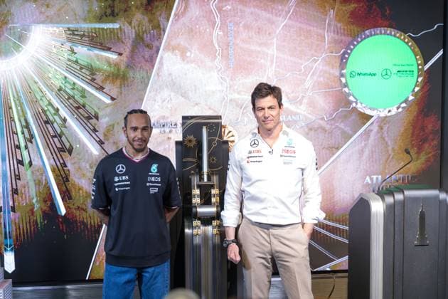 April 29, 2024, New York, New York, USA: Mercedes F1 driver Lewis Hamilton takes part in the lighting ceremony at the Empire State Building in New York City, U.S., April 29, 2024 New York USA - ZUMAc233 0470203710st Copyright: xVanessaxCarvalhox