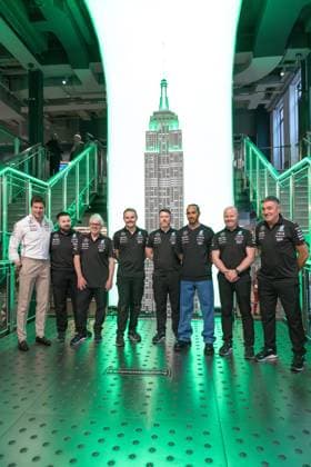 April 29, 2024, New York, New York, USA: Mercedes F1 driver Lewis Hamilton takes part in the lighting ceremony at the Empire State Building in New York City, U.S., April 29, 2024 New York USA - ZUMAc233 0470207373st Copyright: xVanessaxCarvalhox