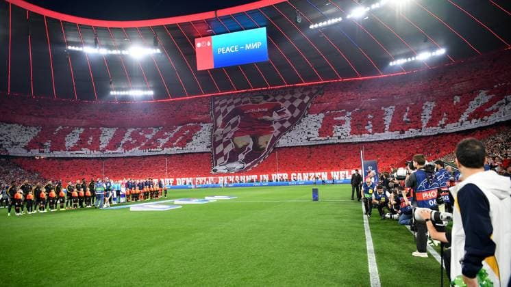 Muenchen, Allianz Arena, 30 04 24, GER, Men, UEFA Champions League, Round of 16, Season 2023 2024, FC Bayern Muenchen Real Madrid Bild Fankurve, Fans, Fanblock Bayern mit Choreografie Only for editorial use UEFA regulations prohibit any use of photographs as image sequences and or quasi video Bayern Germany