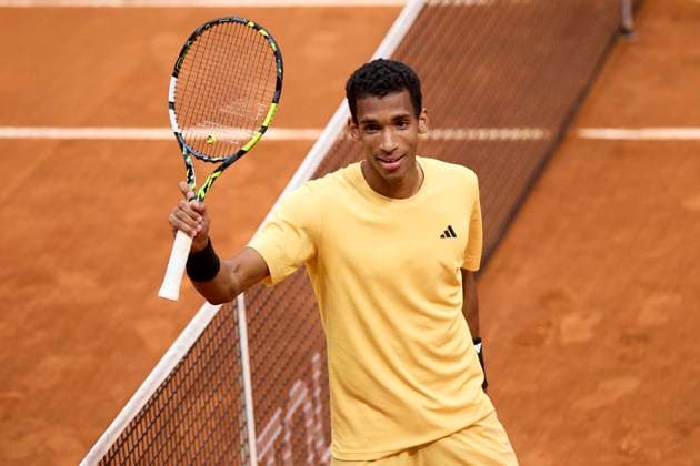 Mutua Madrid Open - Day Nine Felix Auger-Aliassime of Canada celebrates after winning the match against Casper Ruud of Norway during day nine of the Mutua Madrid Open 2024 at Caja Magica on April 30, 2024, in Madrid, Spain. Madrid Caja Magica Madrid Spain RL_MMO24_01341 Copyright: xRicardoxLarreinax