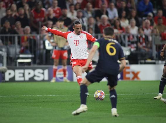 Munich, Germany 30 April 2024 Football, Men, Champions League, Season 2023 2024, Semi-final first leg, FC Bayern Munich Real Madrid, Allianz Arena 1 1 by Leroy Sane FC Bayern Munich , Goal, equalizer, jubilation