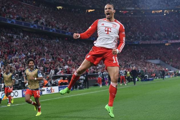 Soccer Champions League semi-final FC Bayern Munich Real Madrid on 30 04 2024 at the Allianz Arena in Munich Goal celebration to 1 1 by Leroy Sane Munich xRx