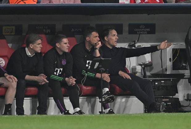 30 04 2024, Football UEFA Championsleague 2023 2024 semi-final, FC Bayern Munich Real Madrid, in the Allianz Arena Munich Coach Thomas Tuchel Bayern Munich DFL and DFB regulations prohibit any use of photographs as image sequences and or quasi video