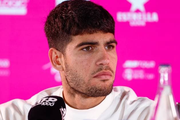 April 30, 2024, Madrid, Madrid, SPAIN: Carlos Alcaraz of Spain attends the media during his press conference, PK, Pressekonferenz during the Masters 1000 and WTA, Tennis Damen 1000, tournament celebrated at Caja Magica on April 30, 2024 in Madrid, Spain. Madrid SPAIN - ZUMAa181 20240430_zaa_a181_241 Copyright: xIrinaxR.xHipolitox