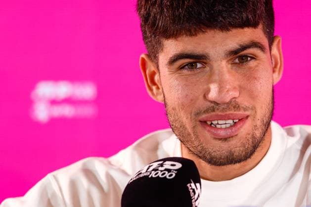 April 30, 2024, Madrid, Madrid, SPAIN: Carlos Alcaraz of Spain attends the media during his press conference, PK, Pressekonferenz during the Masters 1000 and WTA, Tennis Damen 1000, tournament celebrated at Caja Magica on April 30, 2024 in Madrid, Spain. Madrid SPAIN - ZUMAa181 20240430_zaa_a181_244 Copyright: xIrinaxR.xHipolitox
