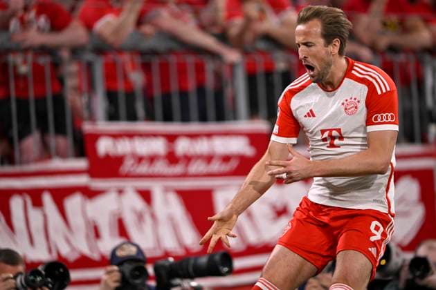 GOAL for 2 1 penalty, penalty kick Harry Kane FC Bayern Muenchen FCB 09 goal celebration FC Bayern Muenchen FCB vs Real Madrid semi-final first leg 30 04 2024 DFL REGULATIONS PROHIBIT ANY USE OF PHOTOGRAPHS AS IMAGE SEQUENCES AND OR QUASI VIDEO FC Bayern Muenchen FCB vs FC Arsenal