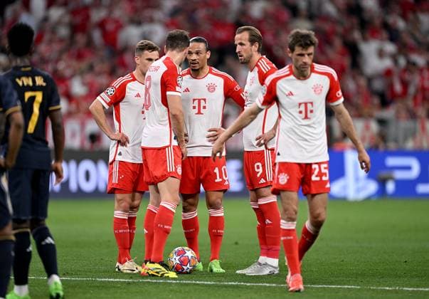 FOOTBALL CHAMPIONS LEAGUE SEASON 2023 2024 semi-final, first leg FC Bayern Muenchen Real Madrid 30 04 2024 from left, Joshua Kimmich, Leon Goretzka, Leroy Sane, Harry Kane, Thomas Mueller FC Bayern Muenchen