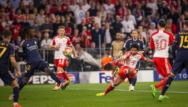 Munich, Germany 30th Apr 2024 Serge Gnabry Munich Eduardo Camavinga Real FC Bayern Munich Real Madrid FC Bayern Munich Real Madrid 30 04 2024