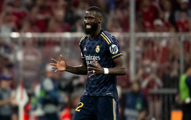 Antonio Ruediger Real Madrid CF, 22 is happy about the penalty goal to equalize 2 2 by Vinicius Paixao de Oliveira Junior Real Madrid CF, 7 , not in picture GER, FC Bayern Muenchen vs Real Madrid CF, Soccer, Champions League, Semifinal, First leg, Season 2023 2024, 30 04 2024 DFL DFB REGULATIONS PROHIBIT ANY USE OF PHOTOGRAPHS as IMAGE SEQUENCES and or QUASI VIDEO GER, FC Bayern Muenchen vs Real Madrid CF, Football, Champions League, Semi-final, First leg, Season 2023 2024, 30 04 2024 Muenchen Copyright: xEibner-Pressefoto HeikexFeinerx EP_HFR