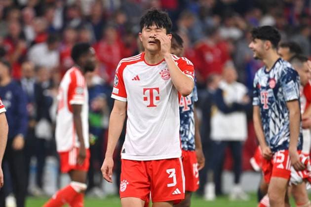 Minjae KIM FC Bayern Muenchen , Disappointment,frustration,disappointed,frustrated,dejected, after the end of the match,Action Soccer Champions League Semifinal FC Bayern Muenchen Real Madrid 2 2 on 30 04 2024, A L L I A N Z A R E N A