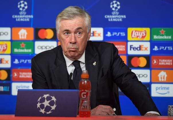 30 04 2024, xemx, Football UEFA Champions League, FC Bayern Muenchen Real Madrid emspor, v l head coach Carlo Ancelotti Real Madrid at the post-match press conference DFL DFB REGULATIONS PROHIBIT ANY USE OF PHOTOGRAPHS as IMAGE SEQUENCES and or QUASI VIDEO Muenchen
