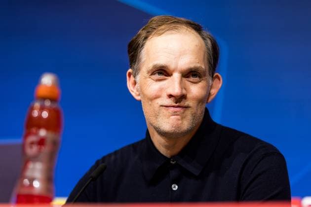 UEFA Champions League FC Bayern Munich Real Madrid 30 04 2024 Thomas Tuchel Coach FC Bayern Munich in the press conference, grinning, smiling UEFA Champions League FC Bayern Munich Real Madrid, Munich, Allianz Arena Copyright: xBEAUTIFULxSPORTS Wunderlx