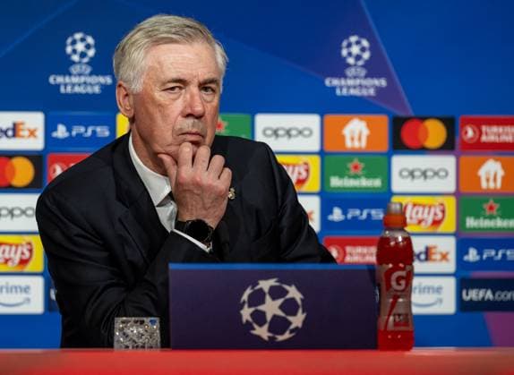 Carlo Ancelotti Head Coach Head Coach, Real Madrid CF at the press conference after the match GER, FC Bayern Muenchen vs Real Madrid CF, Football, Champions League, Semifinal, First leg, Season 2023 2024, 30 04 2024 DFL DFB REGULATIONS PROHIBIT ANY USE OF PHOTOGRAPHS as IMAGE SEQUENCES and or QUASI VIDEO GER, FC Bayern Muenchen vs Real Madrid CF, Football, Champions League, Semi-final, First leg, Match time 2023 2024, 30 04 2024 Muenchen Copyright: xEibner-Pressefoto HeikexFeinerx EP_HFR