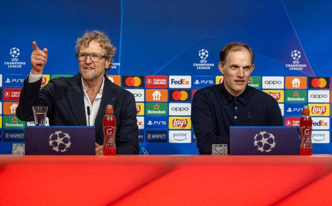 Dieter Nickles press spokesman, FC Bayern Muenchen and Thomas Tuchel head coach, FC Bayern Muenchen at the press conference after the match GER, FC Bayern Muenchen vs Real Madrid CF, Football, Champions League, semi-final, first leg, 2023 2024 season, 30 04 2024 DFL DFB REGULATIONS PROHIBIT ANY USE OF PHOTOGRAPHS as IMAGE SEQUENCES and or QUASI VIDEO GER, FC Bayern Muenchen vs Real Madrid CF, Football, Champions League, Semi-final, First leg, Match time 2023 2024, 30 04 2024 Muenchen Copyright: xEibner-Pressefoto HeikexFeinerx EP_HFR