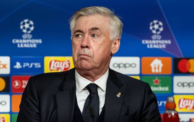 Carlo Ancelotti Head Coach Head Coach, Real Madrid CF at the press conference after the match GER, FC Bayern Muenchen vs Real Madrid CF, Football, Champions League, Semifinal, First leg, Season 2023 2024, 30 04 2024 DFL DFB REGULATIONS PROHIBIT ANY USE OF PHOTOGRAPHS as IMAGE SEQUENCES and or QUASI VIDEO GER, FC Bayern Muenchen vs Real Madrid CF, Football, Champions League, Semi-final, First leg, Match time 2023 2024, 30 04 2024 Muenchen Copyright: xEibner-Pressefoto HeikexFeinerx EP_HFR
