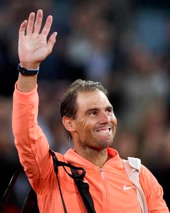 Mutua Madrid Open - Day Nine Rafael Nadal from Spain salutes to the crowd after loss the game against Jiri Lehecka of Czechia during day nine of the Mutua Madrid Open 2024 at Caja Magica on April 30, 2024, in Madrid, Spain. Madrid Caja Magica Madrid Spain RL_MMO24_01530 Copyright: xRicardoxLarreinax