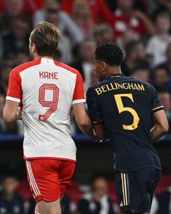 MUNICH, GERMANY - APRIL 30: Jude Bellingham of Real Madrid and Harry Kane of FC Bayern Munchen during the UEFA Champions League semi-final first leg match between FC Bayern Munchen and Real Madrid at Allianz Arena on April 30, 2024 in Munich, Germany.Photo by Sebastian Frej FC Bayern Munchen v Real Madrid: Semi-final First Leg - UEFA Champions League 2023 24 Copyright: xSebastianxFrejx