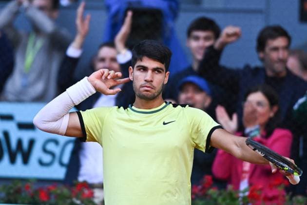 Mutua Madrid Open Carlos Alcaraz (ESP) during his fourth match at the Mutua Madrid Open in Madrid , Spain, on April, 24, 2024. Photo by Corinne Dubreuil ABACAPRESS.COM Madrid  Copyright: xDubreuilxCorinne ABACAx