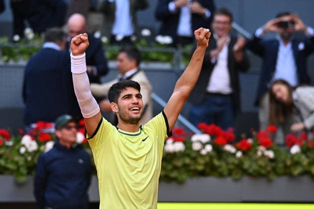 Mutua Madrid Open Carlos Alcaraz (ESP) during his fourth match at the Mutua Madrid Open in Madrid , Spain, on April, 24, 2024. Photo by Corinne Dubreuil ABACAPRESS.COM Madrid  Copyright: xDubreuilxCorinne ABACAx