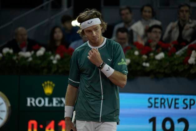 Mutua Madrid Open 2024 Andrey Rublev of Russia is in action during the 2024 ATP, Tennis Herren Tour Madrid Open tennis tournament at Caja Magica in Madrid, Spain, on May 1, 2024. Madrid Spain  Copyright: xJuanxCarlosxLucasx originalFilename:lucas-notitle240501_np4dR.jpg
