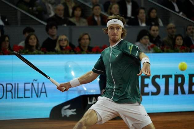 Mutua Madrid Open 2024 Andrey Rublev of Russia is in action during the 2024 ATP, Tennis Herren Tour Madrid Open tennis tournament at Caja Magica in Madrid, Spain, on May 1, 2024. Madrid Spain  Copyright: xJuanxCarlosxLucasx originalFilename:lucas-notitle240501_npxv3.jpg