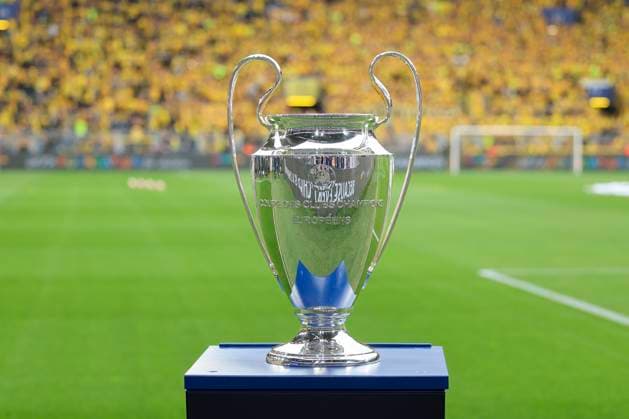The Champions League trophy is on a table, UEFA Champions League 2023 24 Semi finals First Leg, Borussia Dortmund vs Paris Saint Germain, Signal Iduna Park, 01 05 2024, Dortmund, Germany