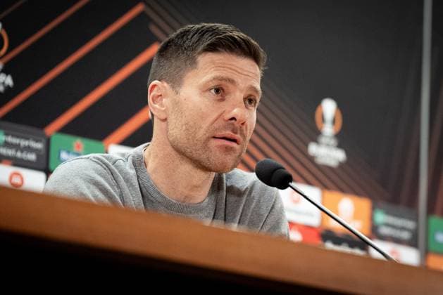 Bayer 04 Leverkusen Training And press conference, PK, Pressekonferenz Xabi Alonso head coach of Bayer 04 Leverkusen during a press conference ahead of their UEFA Europa League 2023 24 semi-final match against AS Roma at Stadio Olimpico, on May 01, 2024, in Rome, Italy. Rome Stadio Olimpico Rome Italy Copyright: xGiuseppexMaffiax UEL_BayerLeverkusenPressConference_010524_DSC7989