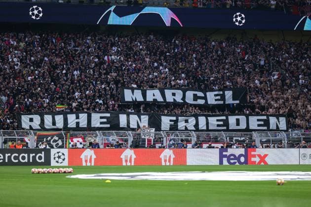 01 05 2024, Football, Season 2023 2024, UEFA Champions League, Semi-final, Borussia Dortmund Paris Saint Germain, PSG fans commemorate deceased BVB fan Marcel with a large banner, Dortmund Signal Iduna Park NRW Germany xRHR PHOTO DEx Copyright: DennisxEwert RHR-FOTOx RHR-FOTO DE