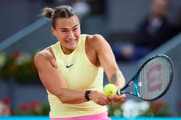 Mutua Madrid Open - Day Ten Aryna Sabalenka returns a shot against Mirra Andreeva during day ten of the Mutua Madrid Open 2024 at Caja Magica on May 1, 2024, in Madrid, Spain. Madrid Caja Magica Madrid Spain RL_MMO24_01750 Copyright: xRicardoxLarreinax
