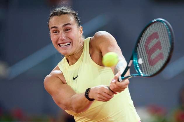 Mutua Madrid Open - Day Ten Aryna Sabalenka returns a shot against Mirra Andreeva during day ten of the Mutua Madrid Open 2024 at Caja Magica on May 1, 2024, in Madrid, Spain. Madrid Caja Magica Madrid Spain RL_MMO24_01768 Copyright: xRicardoxLarreinax