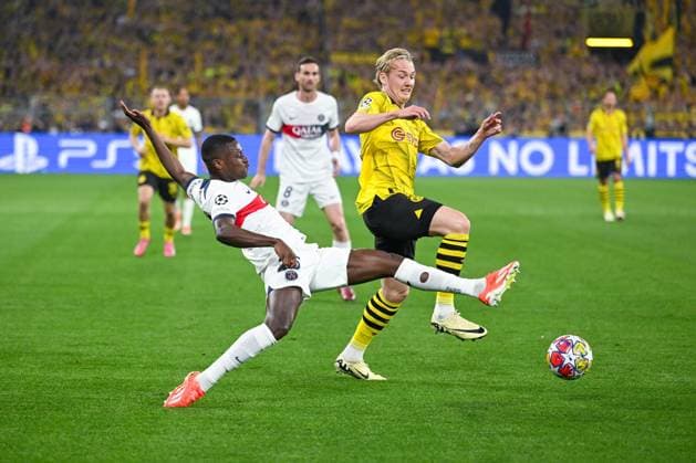 01 05 2024, Football, UCL, UEFA Champions League, , 2023 2024 season, Semifinal, Borussia Dortmund Paris St Germain, Nuno Mendes Paris St Germain , Julian Brandt Borussia Dortmund xRHR PHOTO TKx Copyright: TeresaxKroeger RHR-FOTOx RHR-FOTO TK