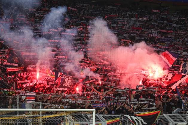 Champions League Borussia Dortmund Paris Saint Germain on 01 05 2024 at Signal Iduna Park in Dortmund The fans from Paris set off pyrotechnics MH