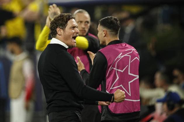 DORTMUND - Borussia Dortmund coach Edin Terzic celebrates the 1-0 during the UEFA Champions League semi-final match between Borussia Dortmund and Paris Saint Germain at the Signal Iduna Park on May 1, 2024 in Dortmund, Germany. ANP Hollandse Hoogte BART STOUTJESDIJK UEFA Conference League 2023 24 2023 2024 xVIxANPxSportx xBartxStoutjesdijkxIVx 497377197 originalFilename: 497377197.jpg