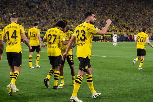 GER, UEFA Champions League, Semi-final first leg, Borussia Dortmund vs Paris Saint Germain 01 05 2024, Signal Iduna Park, Dortmund, GER, UEFA Champions League, Semi-final first leg, Borussia Dortmund vs Paris Saint Germain In the picture Goal celebration Cheering over the goal to 1 0 by Niclas Füllkrug Fuellkrug BV Borussia Dortmund, 14 Emre Can BV Borussia Dortmund, 23 cheers with fist nordphotoxGmbHxx xChristianxSchulze nph000300