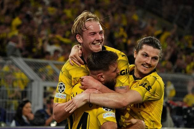 Football, UEFA Champions League season 2023 2024, semi-final, semi-final , Borussia Dortmund Paris Saint Germain, Signal Iduna Park Dortmund julian brandt, Niclas Füllkrug , marcel sabitzer all BVB,jubeln