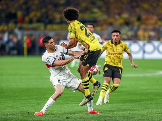 Karim Adeyemi Borussia Dortmund BVB, 27 in duel against Achraf Hakimi Paris Saint Germain PSG, 02 , GER, Borussia Dortmund BVB vs Paris Saint Germain PSG, UEFA Champions League 2023 24, semi-final first leg, 01 05 2024, GER, Borussia Dortmund BVB vs Paris Saint Germain PSG, UEFA Champions League 2023 24, semi-final first leg, 01 05 2024, Photo Eibner Pressefoto Gabriel Boia Dortmund Copyright: xEibner-Pressefoto GabrielxBoiax EP_EER