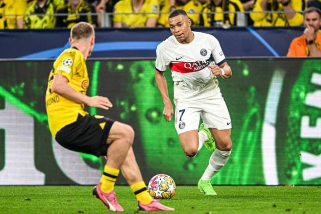 DORTMUND - Kylian Mbappe of Paris Saint Germain during the UEFA Champions League semi-final match between Borussia Dortmund and Paris Saint Germain at Signal Iduna Park on May 1, 2024 in Dortmund, Germany. ANP Hollandse Hoogte UEFA Conference League 2023 24 2023 2024 xVIxANPxSportx xGerritxvanxKeulenxIVx 497382185 originalFilename: 497382185.jpg