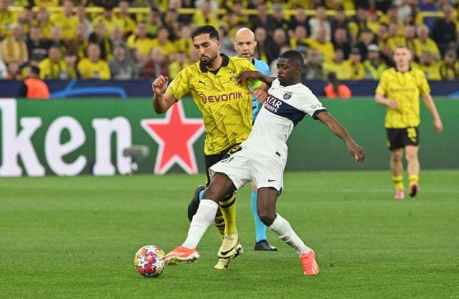 01 05 2024, xjrdrx, Football UEFA Champions League, Borussia Dortmund Paris St Germain emspor, v l Emre Can Borussia Dortmund , Ousame Dembele PSG Paris St Germain DFL DFB REGULATIONS PROHIBIT ANY USE OF PHOTOGRAPHS as IMAGE SEQUENCES and or QUASI VIDEO Dortmund