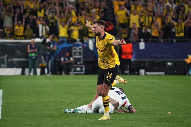 Football, UEFA Champions League season 2023 2024, semi-final, semi-final, Borussia Dortmund Paris Saint Germain, Signal Iduna Park Dortmund Niclas Füllkrug BVB, action, single image, goal celebration