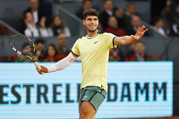 Carlos Alcaraz (ESP), MAY 1, 2024 - Tennis : Carlos Alcaraz during singles Quarter finals match against Andrey Rublev on the ATP, Tennis Herren tour Masters 1000 Mutua Madrid Open tennis tournament at the Caja Magica in Madrid, Spain. Noxthirdxpartyxsales  (251853836)
