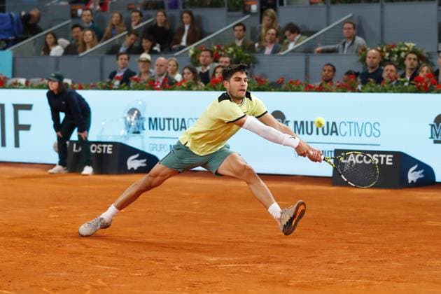 Carlos Alcaraz (ESP), MAY 1, 2024 - Tennis : Carlos Alcaraz during singles Quarter finals match against Andrey Rublev on the ATP, Tennis Herren tour Masters 1000 Mutua Madrid Open tennis tournament at the Caja Magica in Madrid, Spain. Noxthirdxpartyxsales  (251854074)