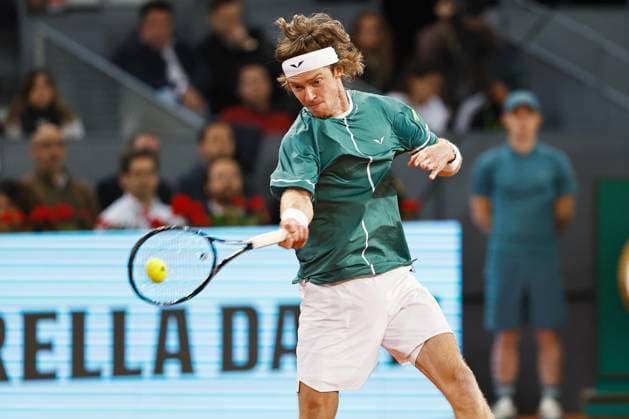 Andrey Rublev (RUS), MAY 1, 2024 - Tennis : Andrey Rublev during singles Quarter finals match against Carlos Alcaraz on the ATP, Tennis Herren tour Masters 1000 Mutua Madrid Open tennis tournament at the Caja Magica in Madrid, Spain. Noxthirdxpartyxsales  (251854270)