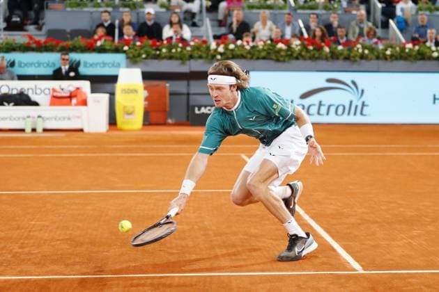 Andrey Rublev (RUS), MAY 1, 2024 - Tennis : Andrey Rublev during singles Quarter finals match against Carlos Alcaraz on the ATP, Tennis Herren tour Masters 1000 Mutua Madrid Open tennis tournament at the Caja Magica in Madrid, Spain. Noxthirdxpartyxsales  (251854523)