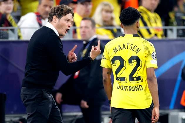 TERZIC Edin Coach Team BVB with MAATSEN Ian UEFA Championsleague Season 2023 2024 Match Semifinal BVB Paris PSG 1 0 on 01 05 2024 in Dortmund DFL REGULATIONS PROHIBIT ANY USE OF PHOTOGRAPHS as IMAGE SEQUENCES and or QUASI VIDEO Copyright: xLacixPerenyix