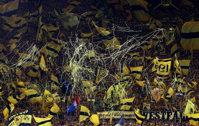 FANS Team Borussia Dortmund UEFA Championsleague Season 2023 2024 Match Semifinal BVB Paris PSG 1 0 on 01 05 2024 in Dortmund DFL REGULATIONS PROHIBIT ANY USE OF PHOTOGRAPHS as IMAGE SEQUENCES and or QUASI VIDEO Copyright: xLacixPerenyix