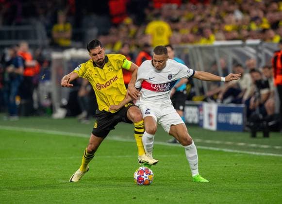 Football, Men, 2023 2024 season, Champions League semi-final, first leg , Borussia Dortmund Paris Saint Germain, v l Emre Can Borussia Dortmund , Kylian Mbappe PSG , 01 05 2024, Copyright: xSebastianxRäppold MatthiasxKochx