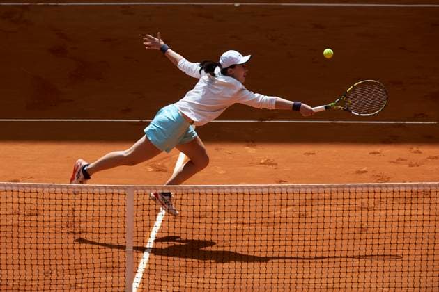 MADRID, SPAIN - MAY 01: Zheng Saisai and Wang Xinyu (not in the picture) of China react in the Women s Doubles Quarterfinals match against Cristina Bucsa and Sara Sorribes Tormo of Spain on day nine of Mutua Madrid Open 2024 at La Caja Magica on May 1, 2024 in Madrid, Spain.  Copyright: xVCGx 111493935263