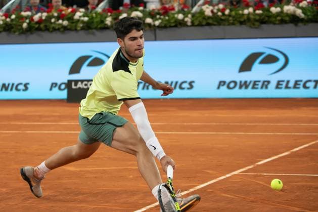 May 1, 2024, Madrid, Spain: Carlos Alcaraz Garfia of Spain plays against Andrey Rublev of Russia during the Mutua Madrid Open 2024 tournament at La Caja Magica. Final score; Carlos Alcaraz Garfia 1:2 Andrey Rublev. Madrid Spain - ZUMAs197 20240501_aaa_s197_307 Copyright: xDavidxCanalesx