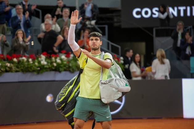 May 1, 2024, Madrid, Spain: Carlos Alcaraz Garfia of Spain plays against Andrey Rublev of Russia during the Mutua Madrid Open 2024 tournament at La Caja Magica. Final score; Carlos Alcaraz Garfia 1:2 Andrey Rublev. Madrid Spain - ZUMAs197 20240501_aaa_s197_315 Copyright: xDavidxCanalesx
