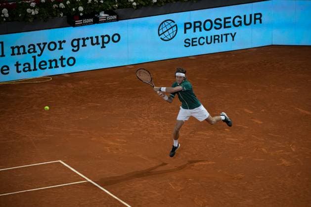 Mutua Madrid Open 2024: Carlos Alcaraz Garfia Vs Andrey Rublev in Spain - 01 May 2024 Andrey Rublev of Russia plays against Carlos Alcaraz Garfia of Spain during the Mutua Madrid Open 2024 tournament at La Caja Magica. Final score; Carlos Alcaraz Garfia 1:2 Andrey Rublev. Madrid Spain Copyright: xDavidxCanalesx xSOPAxImagesx DCAlcarazRublev240430-04